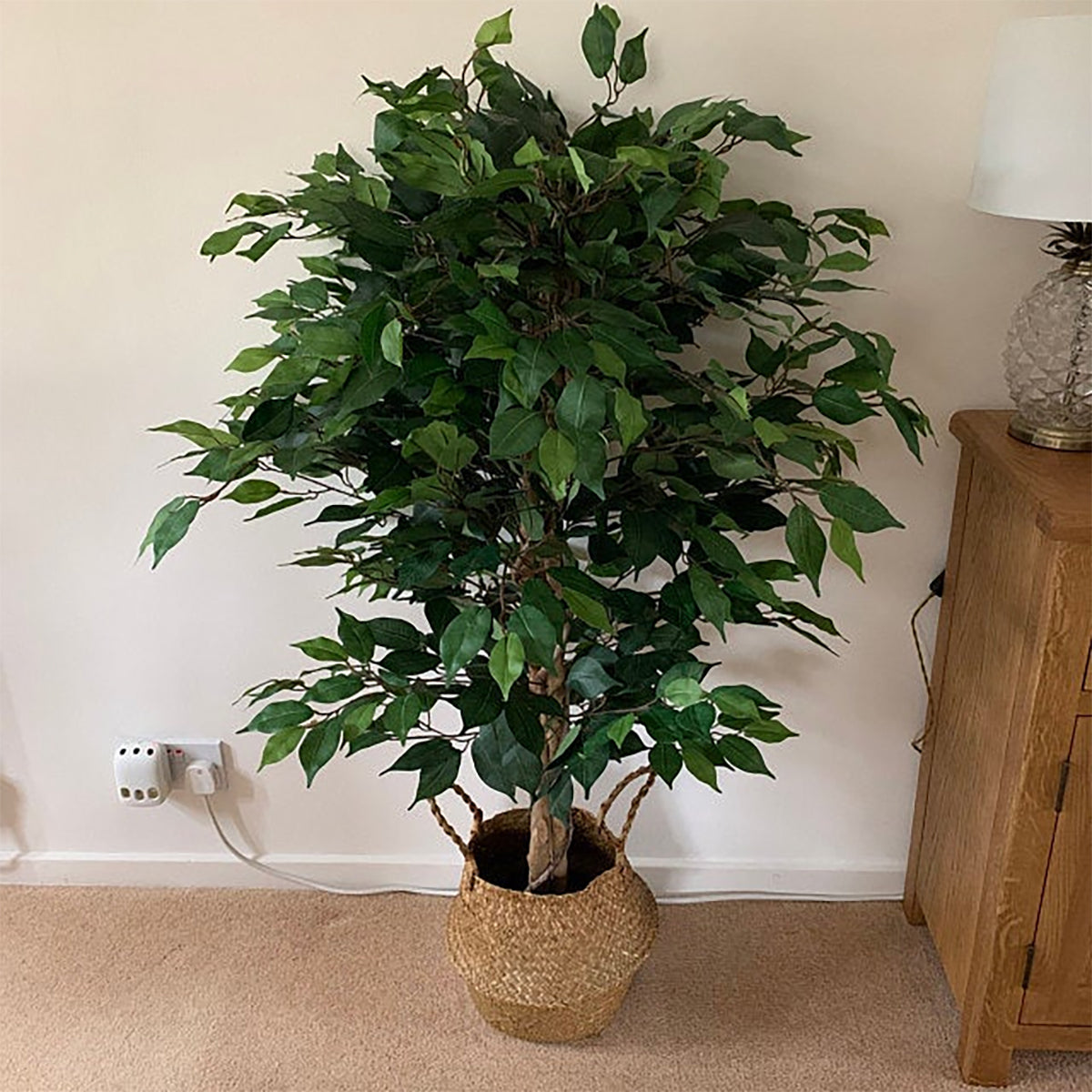 120cm Artificial Ficus Tree / Plant - Large Bushy Shape Silver Metal Planter