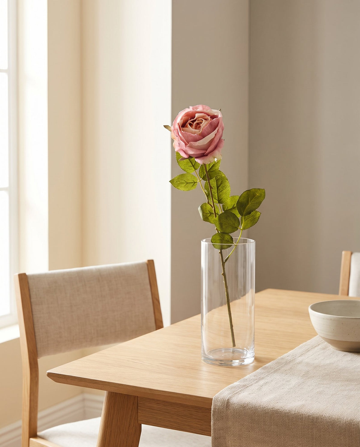 70cm Artificial Light Pink Rose styled in a room