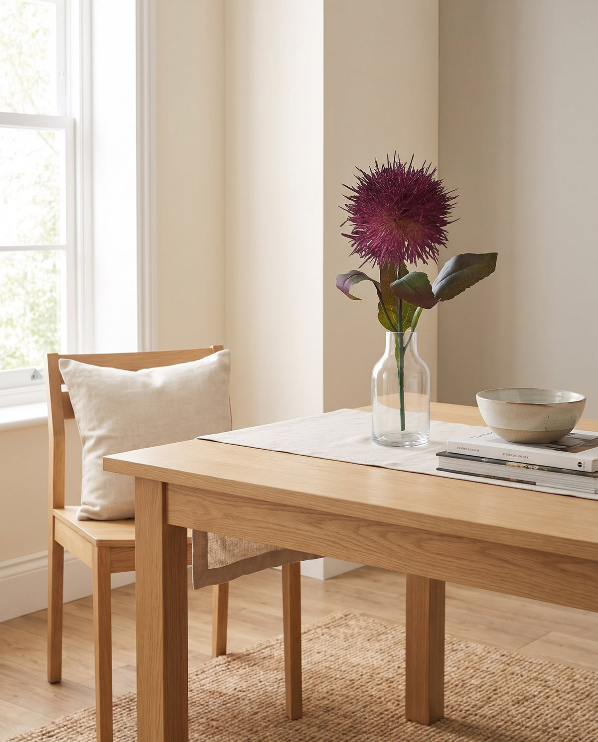 70cm Globe Thistle Purple Ball Artificial Flower Stem styled in a room