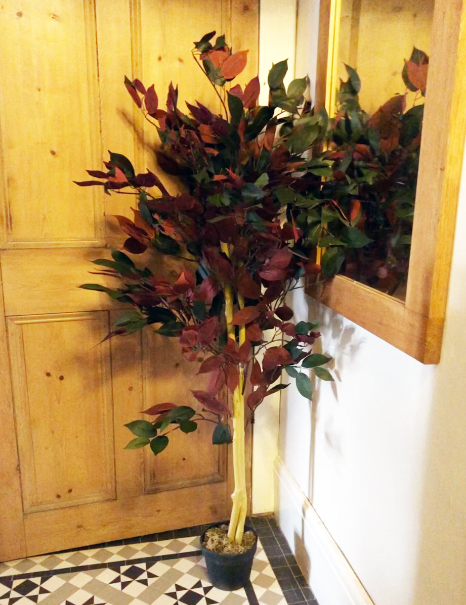 120cm (4ft) Artificial Red Ficus Tree With Gold Metal Planter