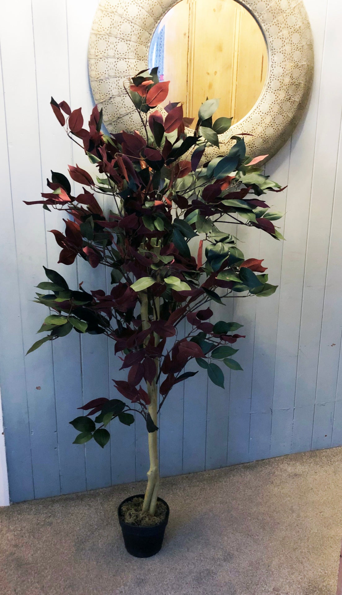 120cm (4ft) Artificial Red Ficus Tree With Gold Metal Planter