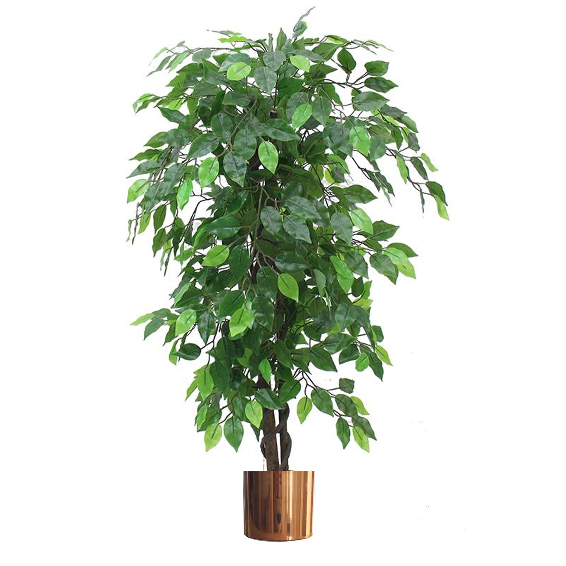 120cm Artificial Ficus Tree / Plant - Large Bushy Shape Copper Metal Planter