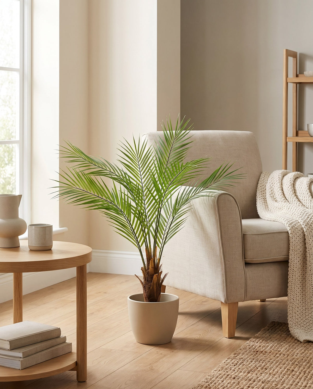 75cm Artificial Palm Tree - Unpotted 6 Leaves styled in a room