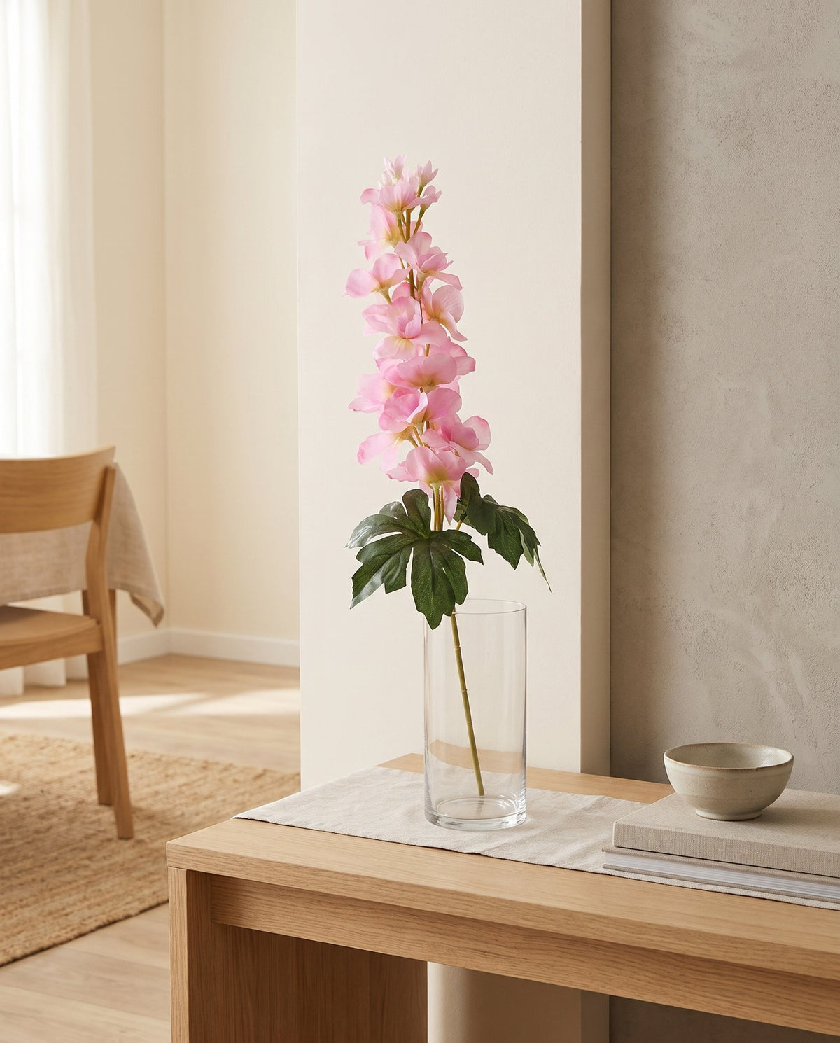 75cm Delphinium Pink Artificial Stem styled in a room