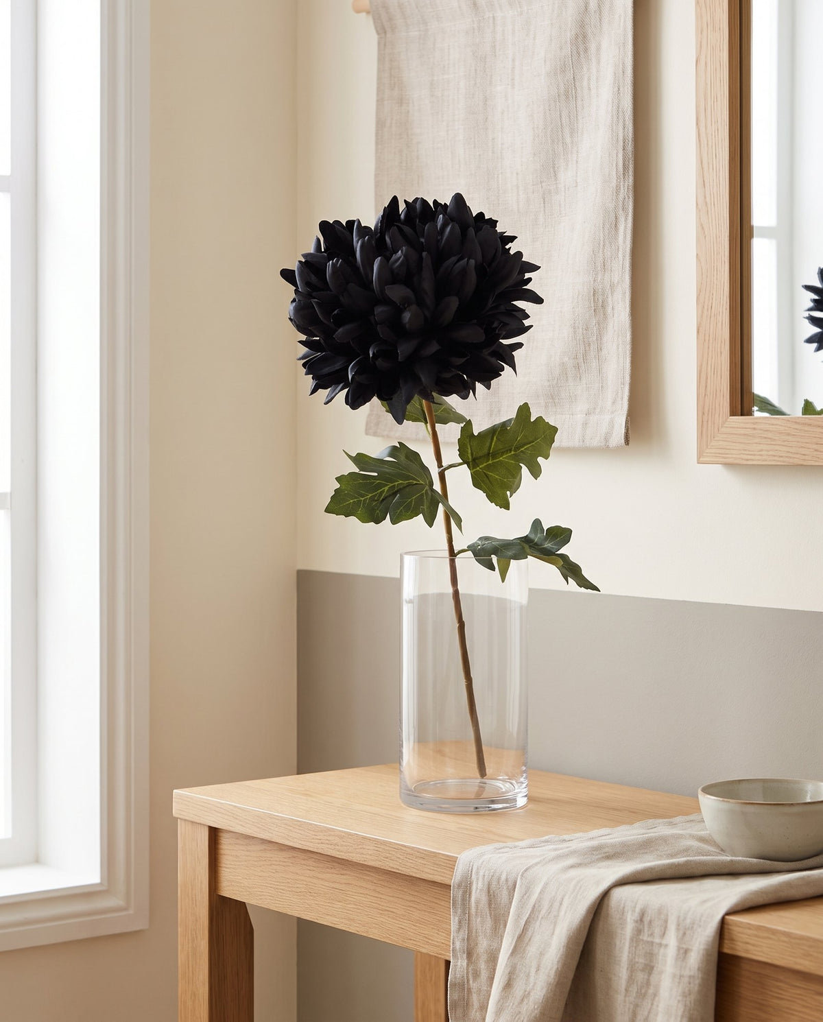 75cm Extra Large Reflex Chrysanthemum - Black styled in a room