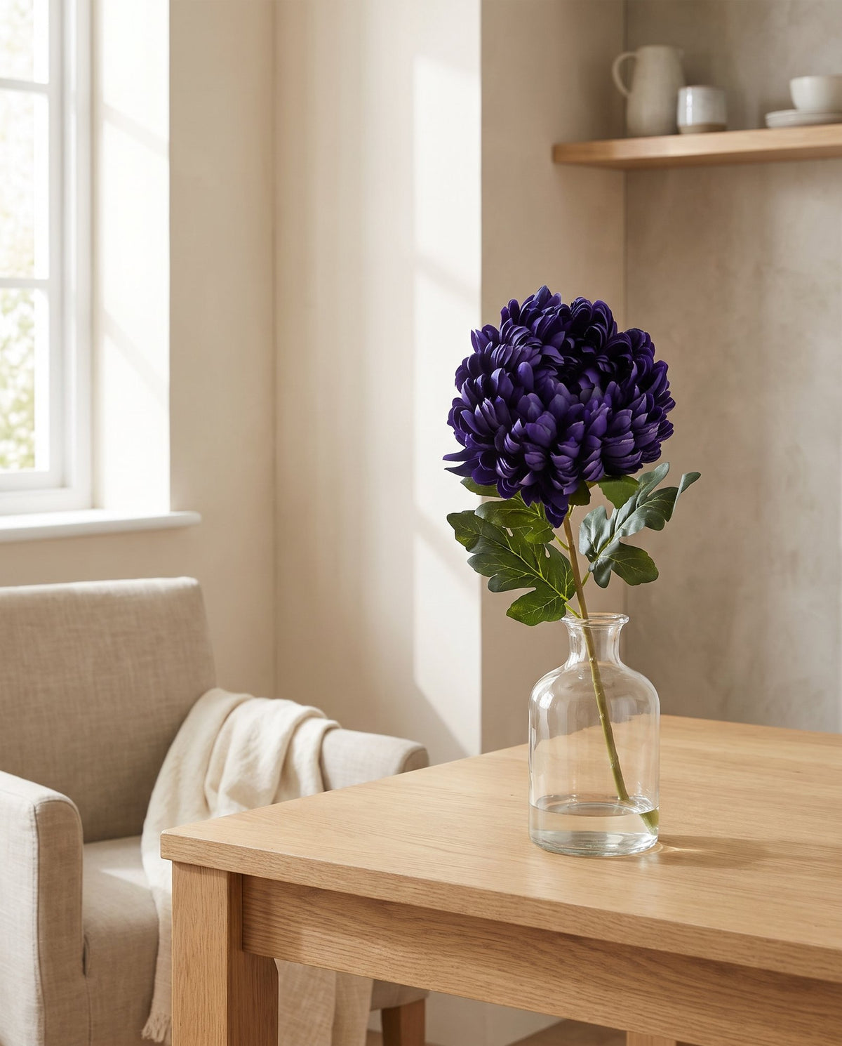 75cm Extra Large Reflex Chrysanthemum - Purple styled in a room