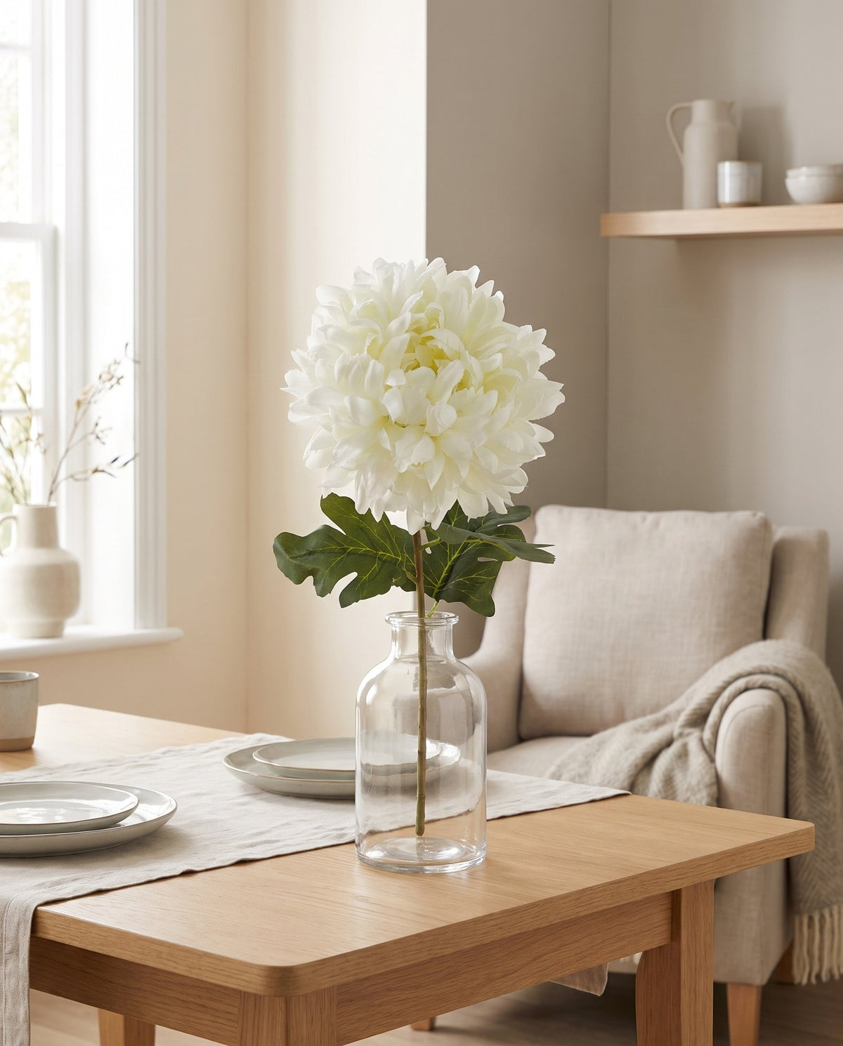 75cm Extra Large Reflex Chrysanthemum - White styled in a room