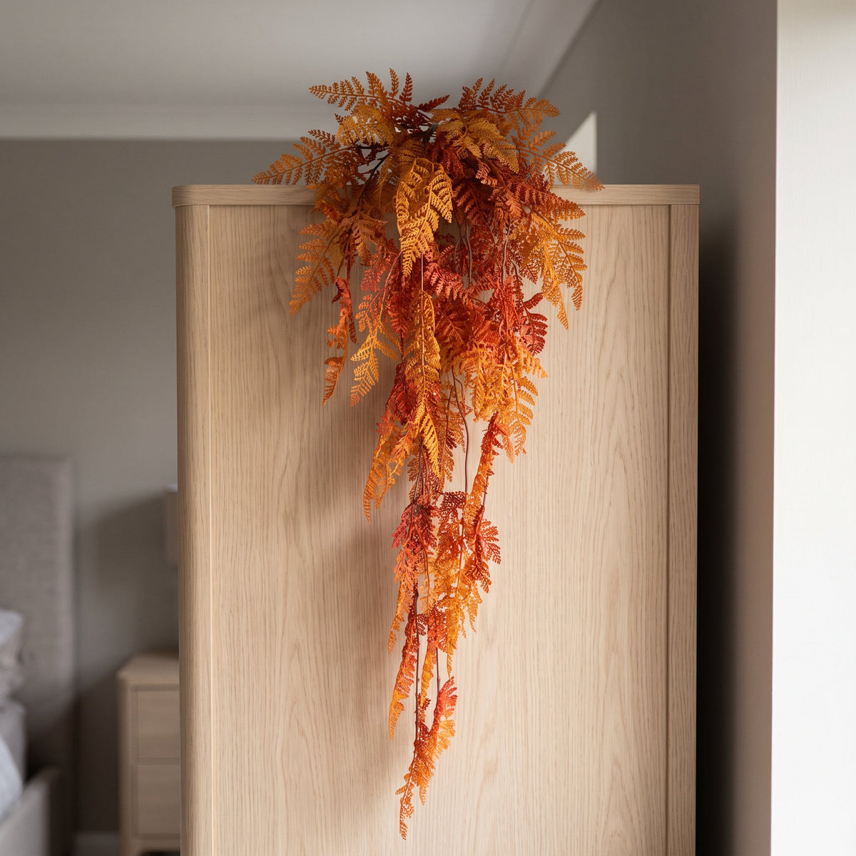 100cm Artificial Hanging Maidenhair Fern Plant Autumn Orange
