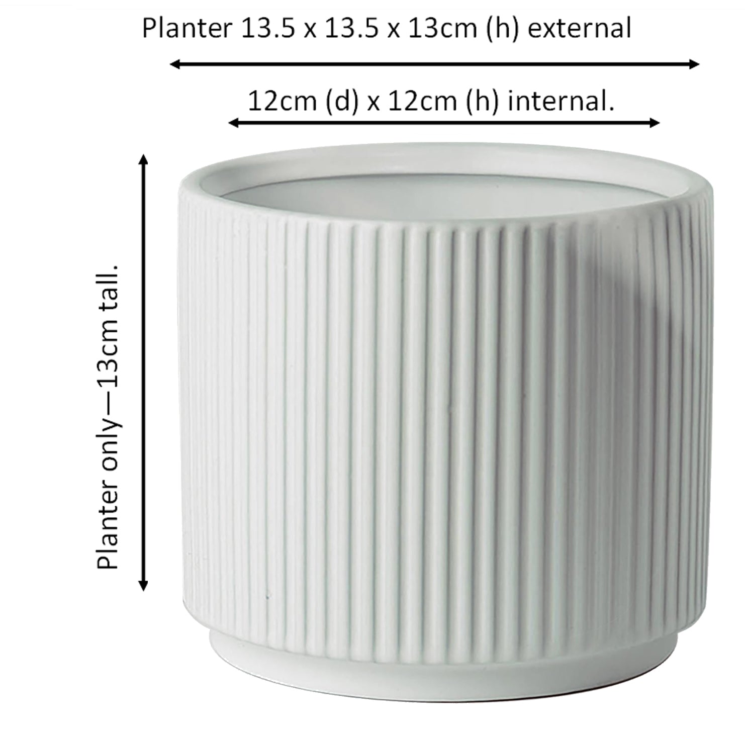 White Ribbed Ceramic Plant Pot 13.5 x 13.5 x 13cm