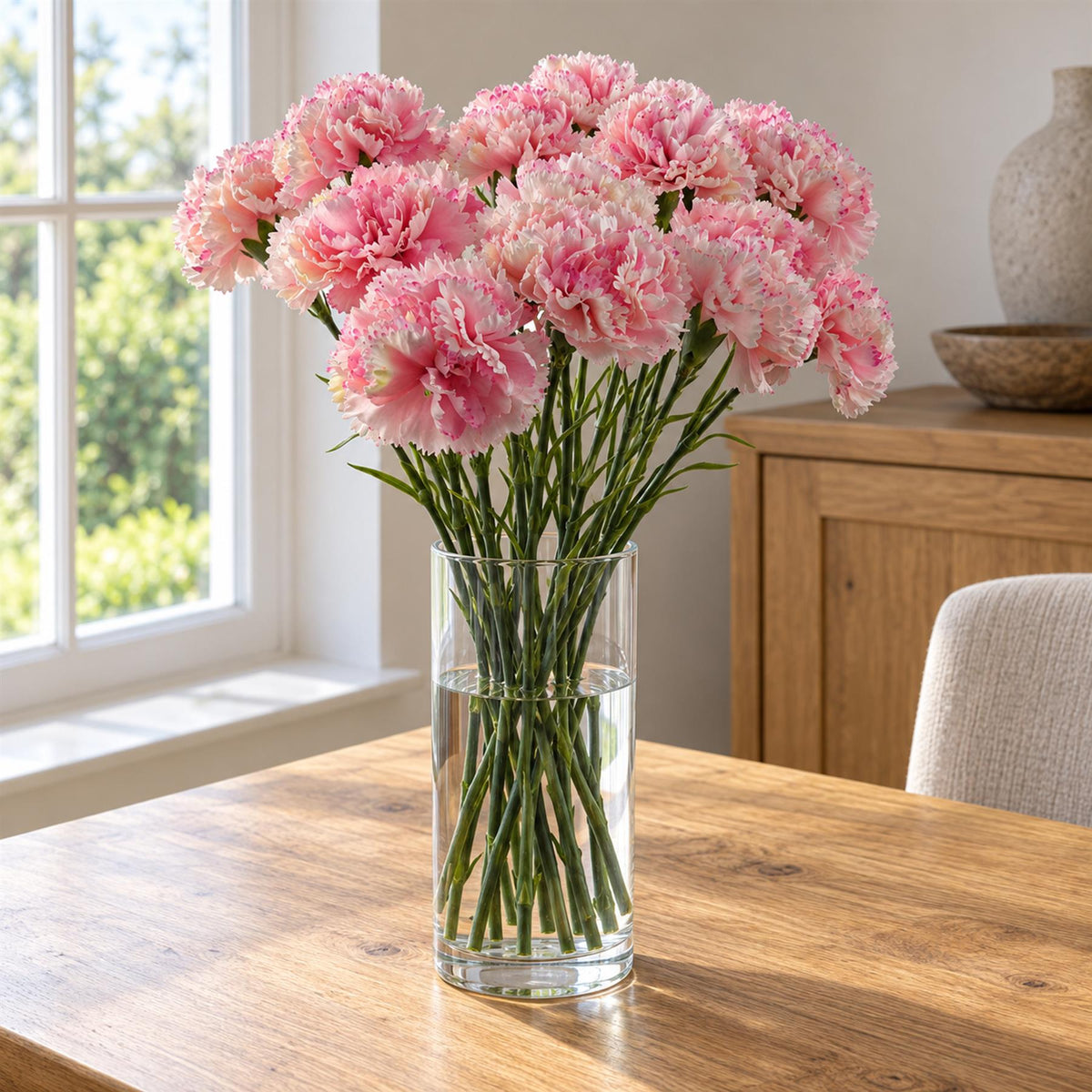 12 x Pink Carnation Artificial Flowers styled in a room