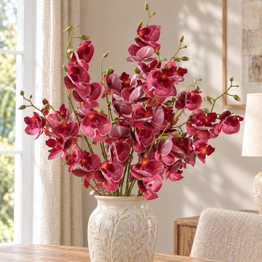 Pack of 6 x 80cm Dark Pink Artificial Mini Orchid Stem styled in a room