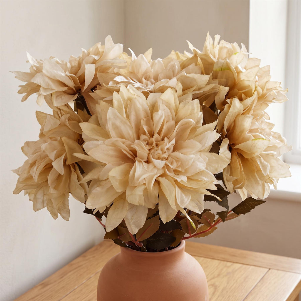 Pack of 6 x 55cm Dahlia Flower Stem - Dusty Cream styled in a room