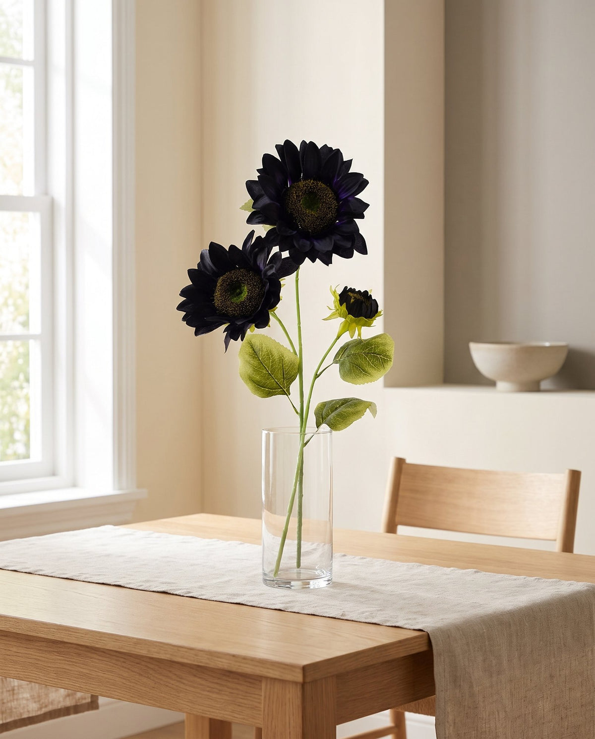 88cm Purple Artificial Sunflower - 3 heads styled in a room