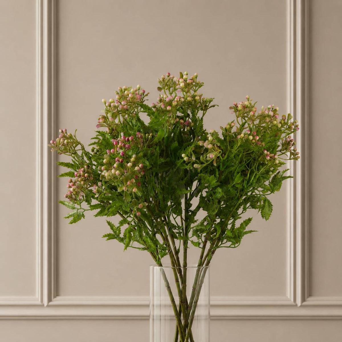 Pack of 6 x 55cm Artificial Foliage Stem with Pink Berries styled in a room