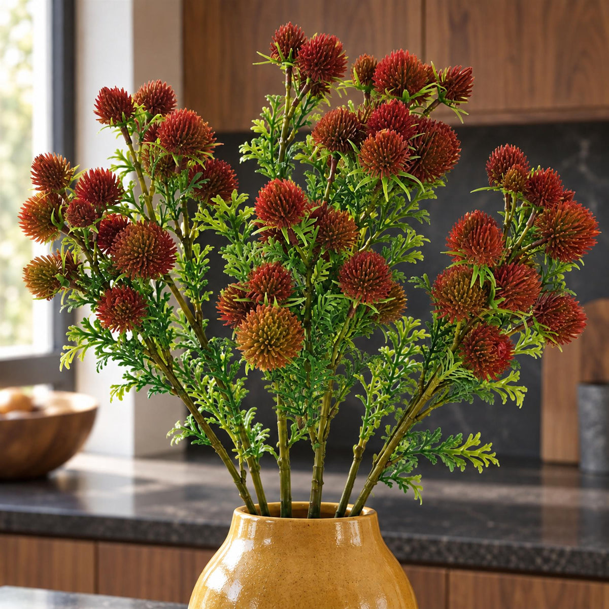 Pack of 6 x 55cm Craspedia Stem Red Artificial styled in a room