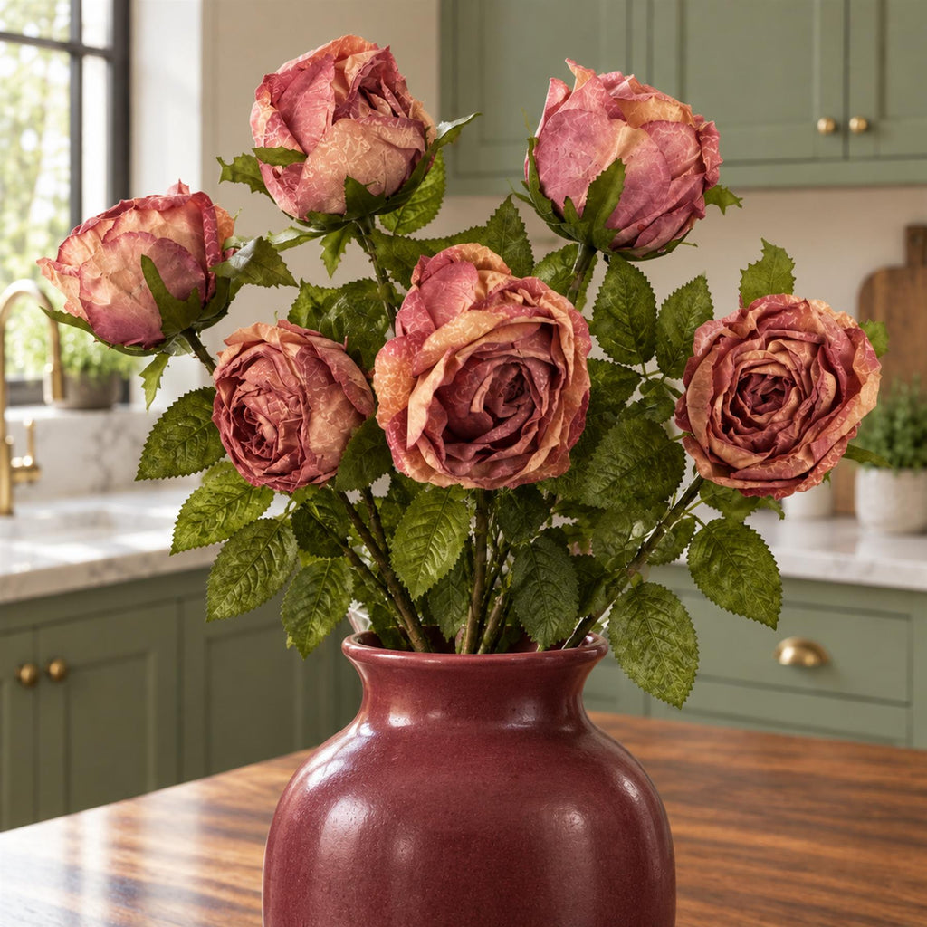 Pack of 6 x 70cm Artificial Dark Pink Rose styled in a room