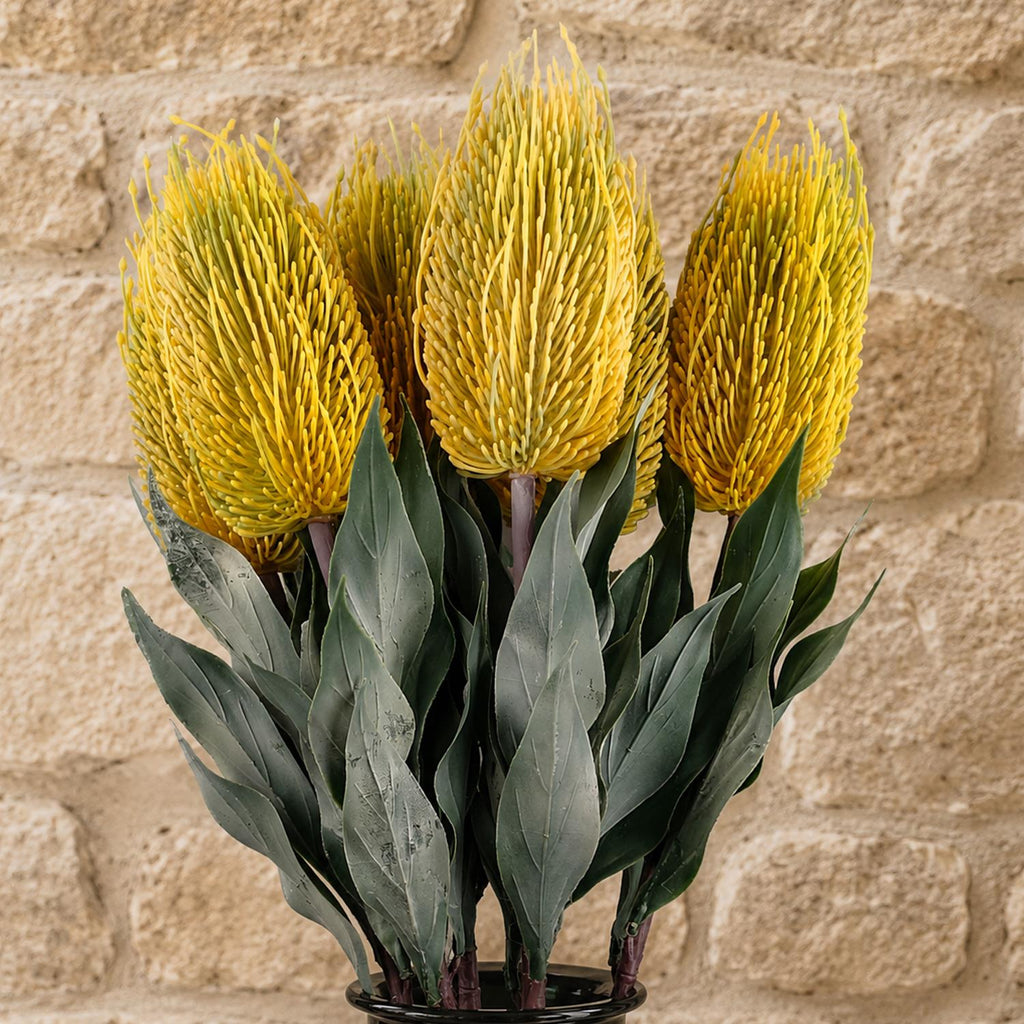 Pack of 6 x 75cm Banksia Menziesii Yellow Flower Stem Artificial styled in a room