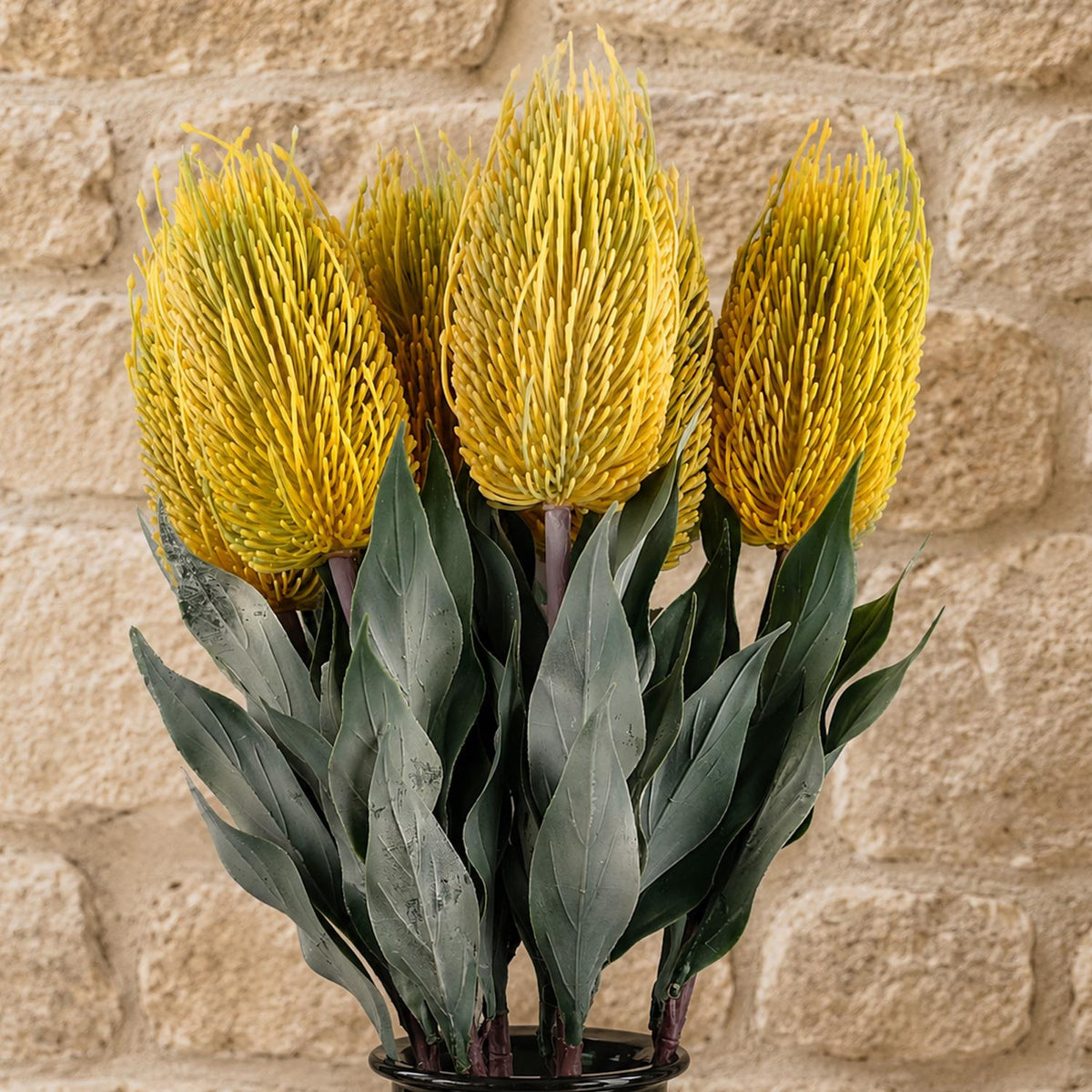 Pack of 6 x 75cm Banksia Menziesii Yellow Flower Stem Artificial styled in a room