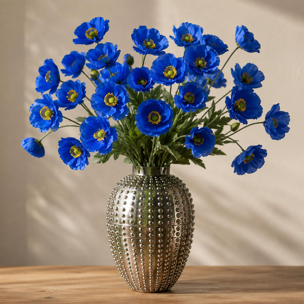 Pack of 6 x 60cm Artificial Blue Poppy Sprays - 4 Flowers Each