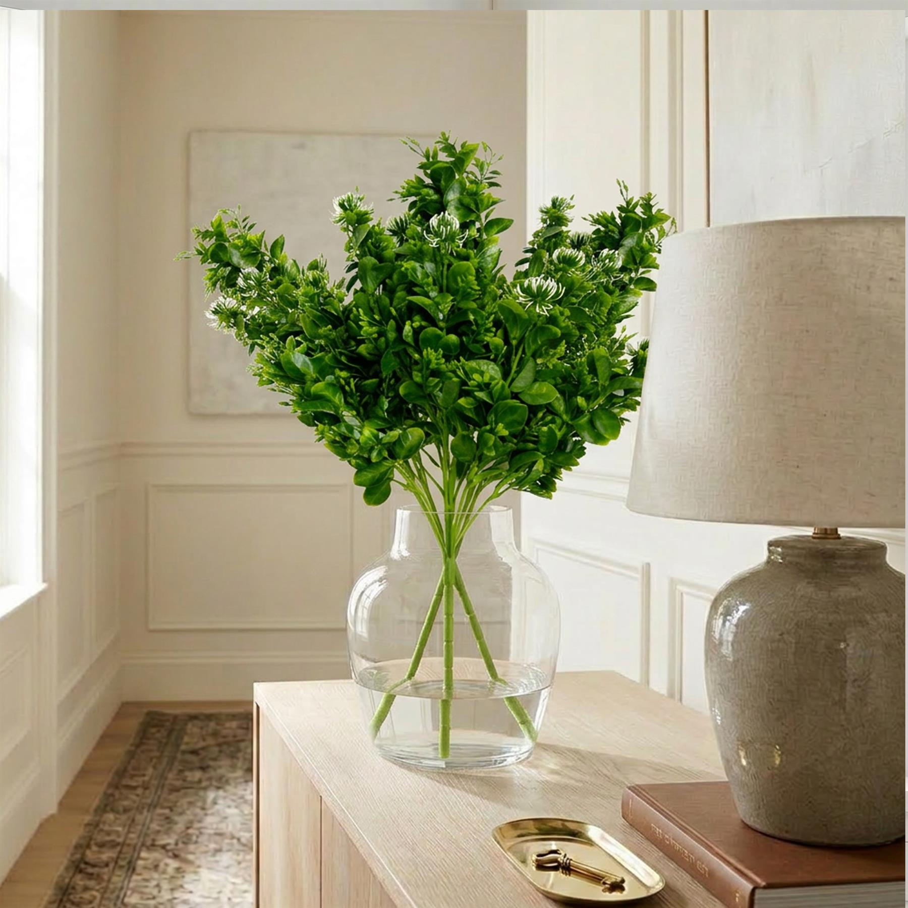 75cm Artificial Boxwood & Budding Foliage Bush Stem