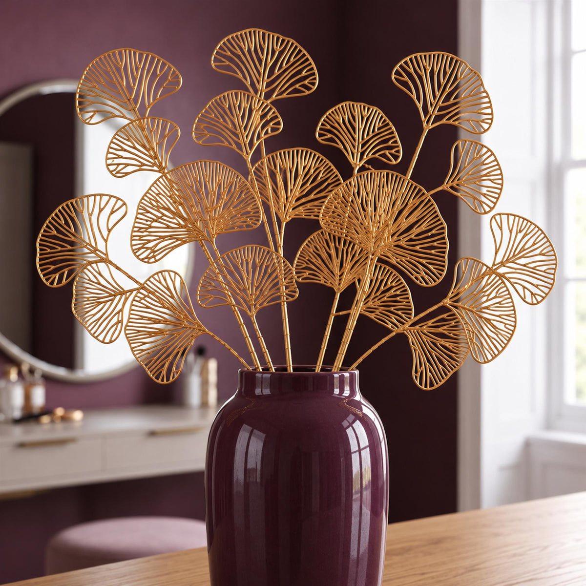 Pack of 6 x 65cm Golden Leaves Flower Arrangement Decoration styled in a room