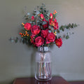 60cm Red Rose and Eucalyptus Glass Diamond Vase