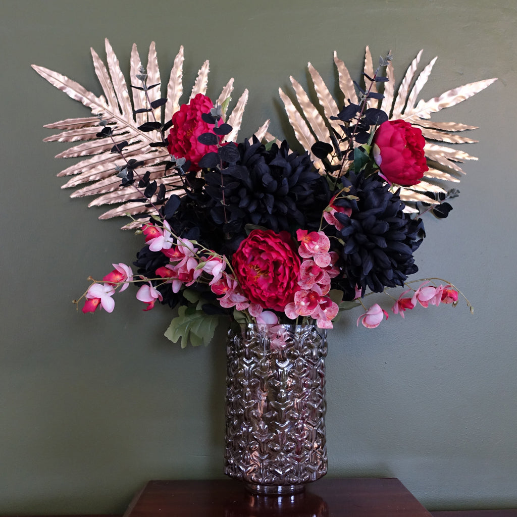80cm Gold Palm and Peony Glass Vase