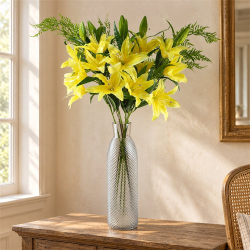 100cm Yellow Lily and Fern Display Glass Vase