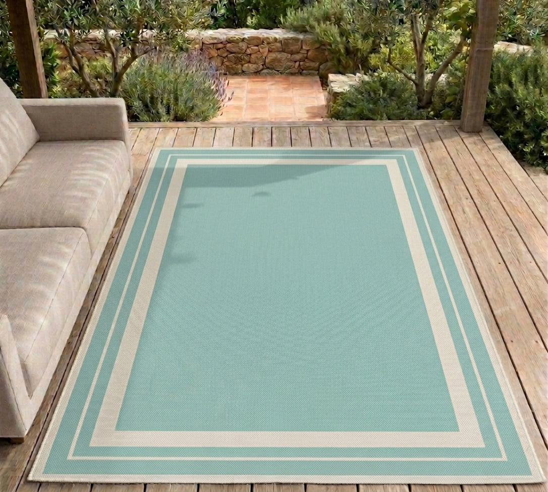Terrace Border Aqua Rug