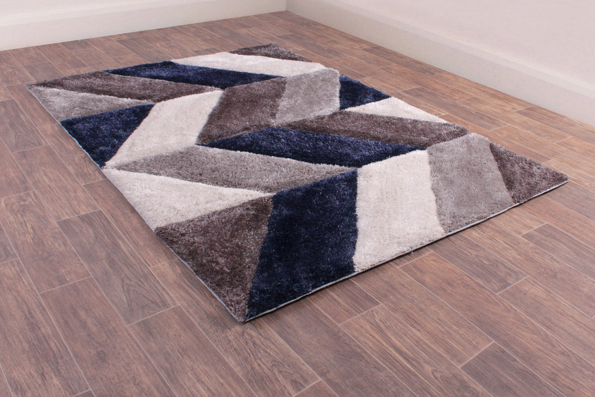 3D Carved Blazon Navy Rug