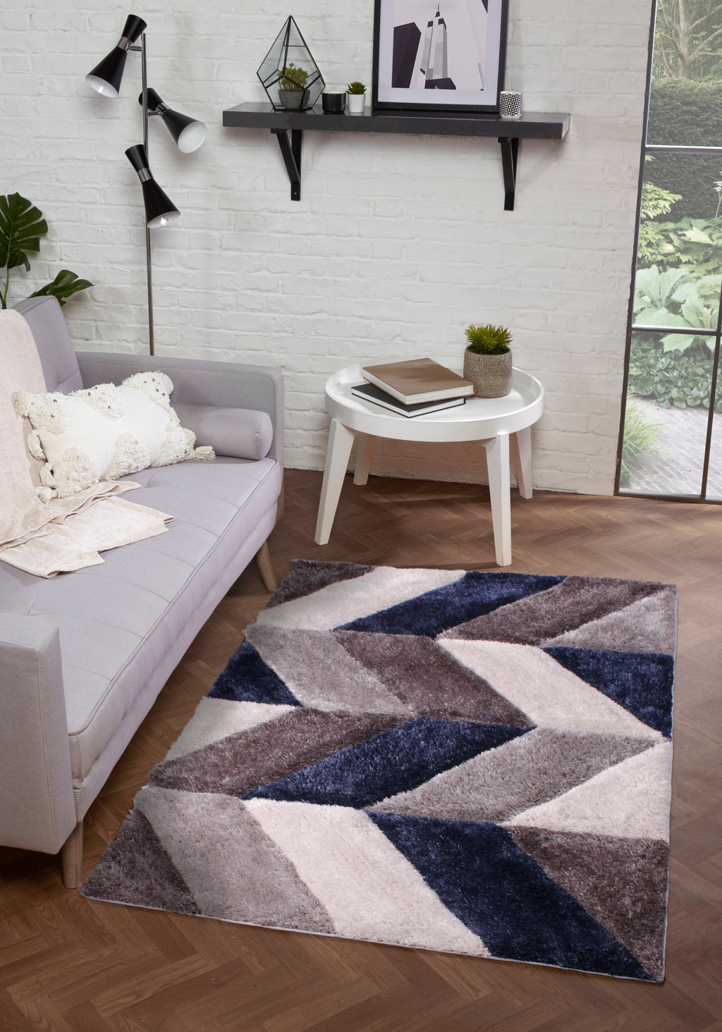 3D Carved Blazon Navy Rug
