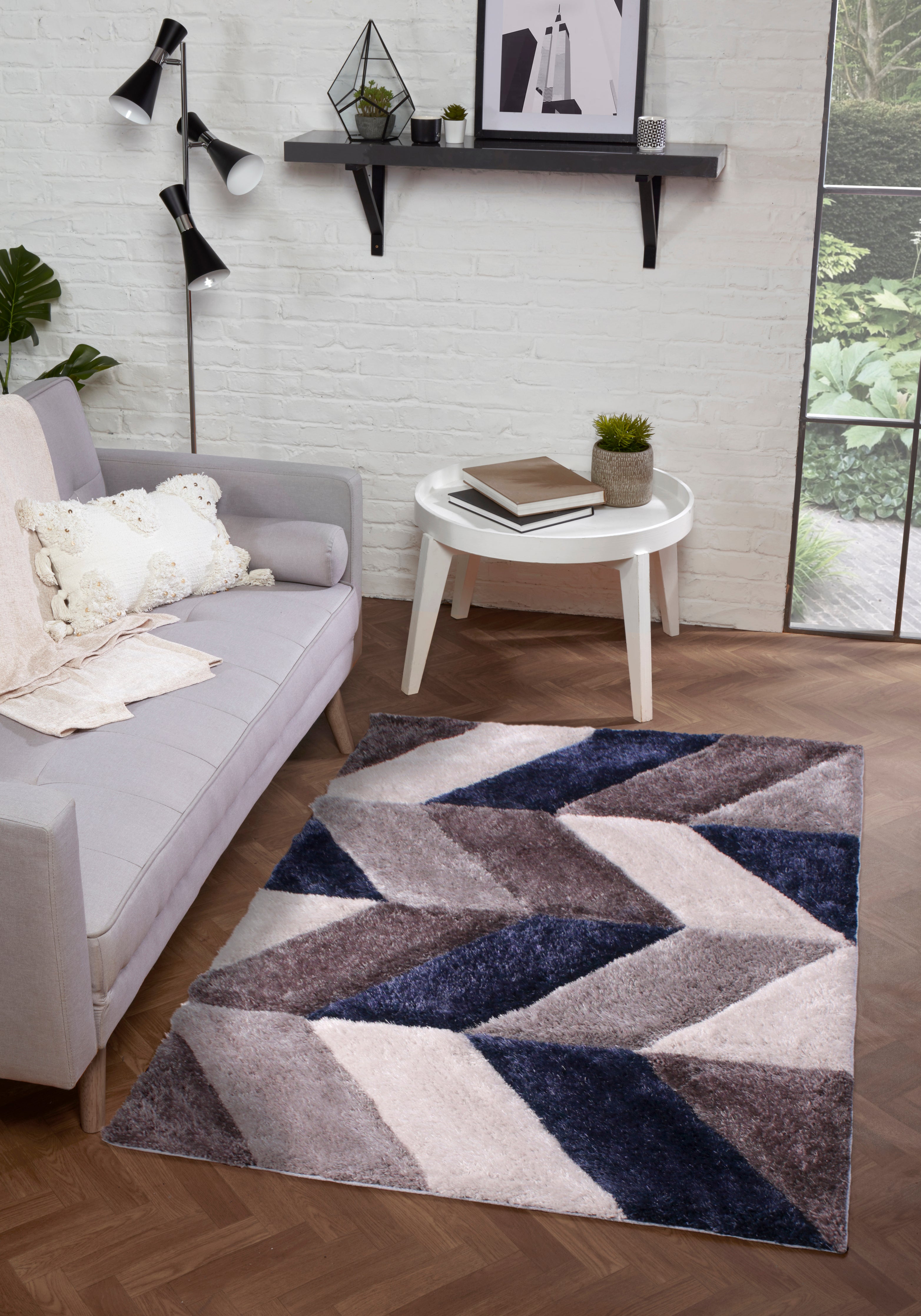 3D Carved Blazon Navy Rug