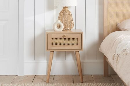 CROR1BSOAK 1 Drawer Rattan Bedside Oak