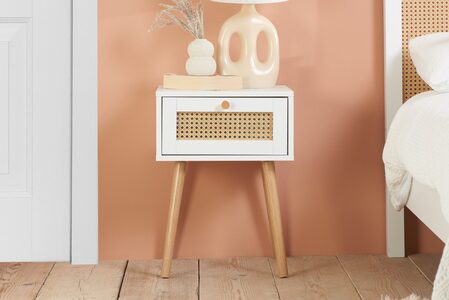 1 Drawer Rattan Bedside White