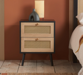 CROR2BSBLK 2 Drawer Rattan Bedside Black