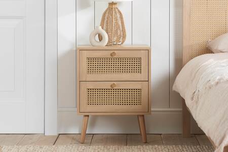 CROR2BSOAK 2 Drawer Rattan Bedside Oak