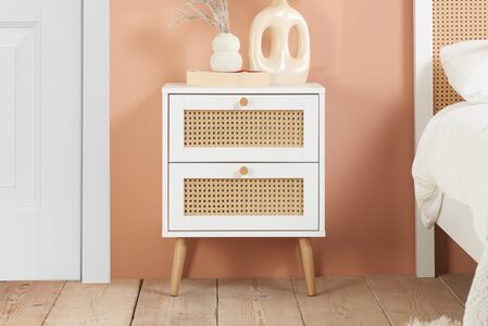 2 Drawer Rattan Bedside White