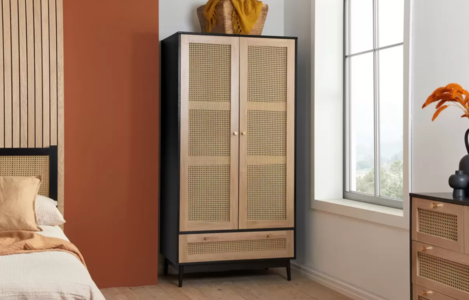 CRORWD21BLK 2 Door 1 Drawer Rattan Wardrobe Black