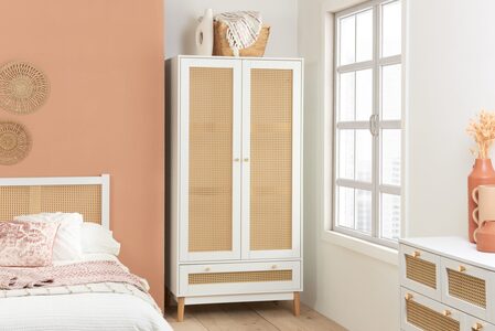 CRORWD21WHT 2 Door 1 Drawer Rattan Wardrobe White