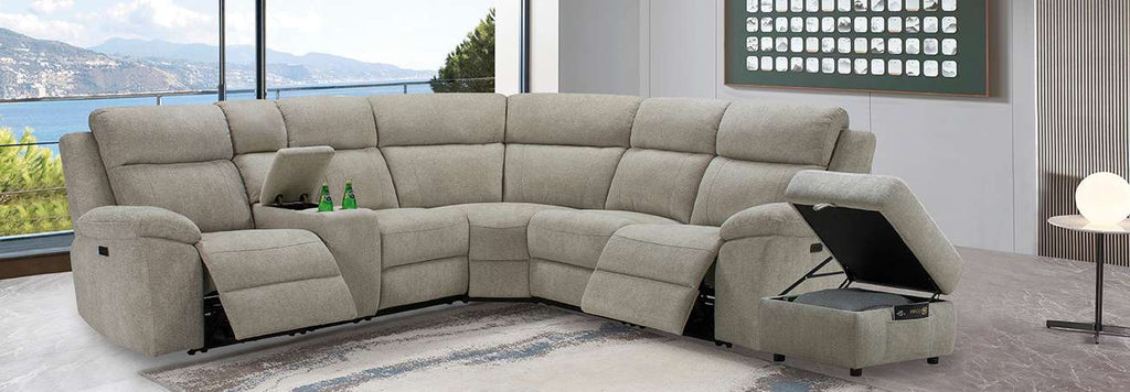 Clayton Oatmeal corner group with storage stool
