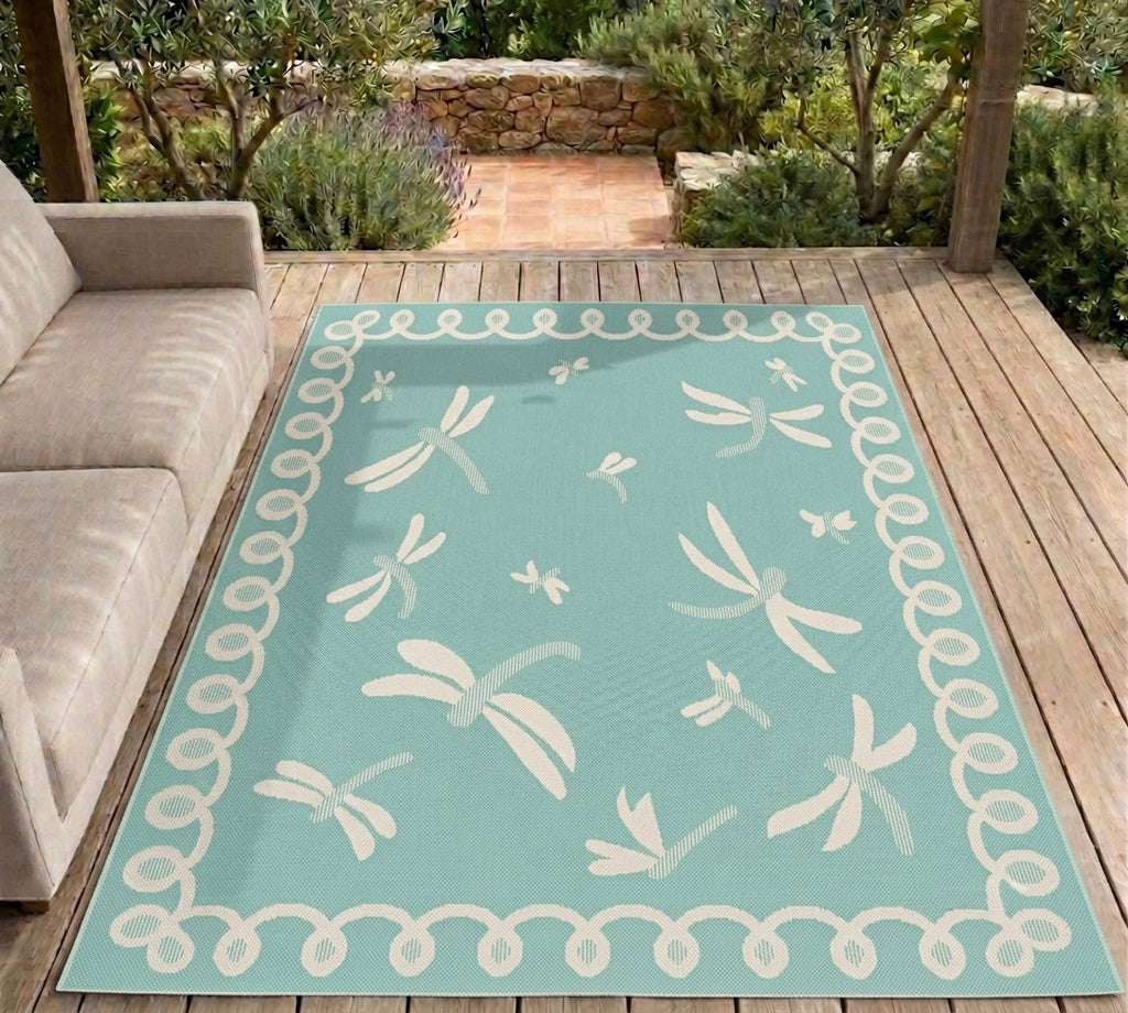 Terrace Dragonfly Aqua Rug