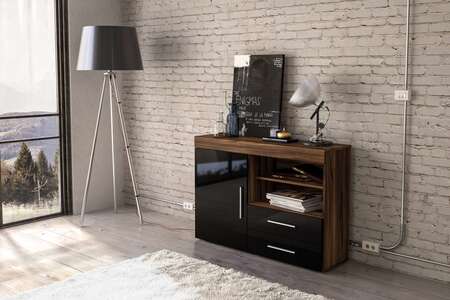 1 Door 2 Drawer Sideboard Walnut & Black