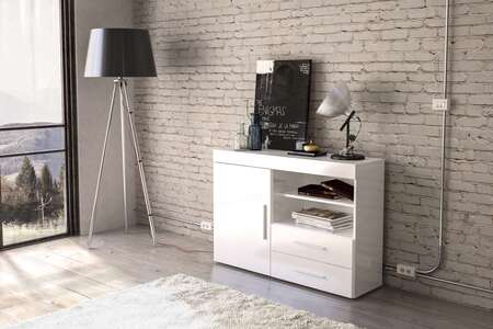 1 Door 2 Drawer Sideboard White
