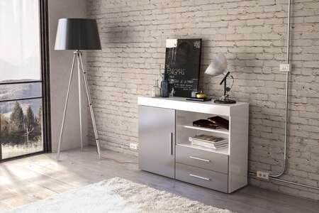 1 Door 2 Drawer Sideboard White & Grey