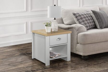 HIG1LTGOK 1 Drawer Lamp Table Grey & Oak