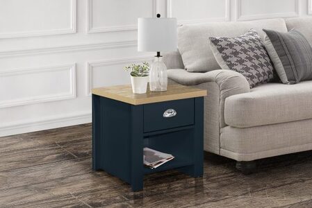 HIG1LTNOK 1 Drawer Lamp Table Navy Blue & Oak