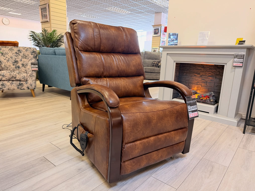 Luxury Dual Motor Rise & Recliner Chair – Brown Leather Look – £799