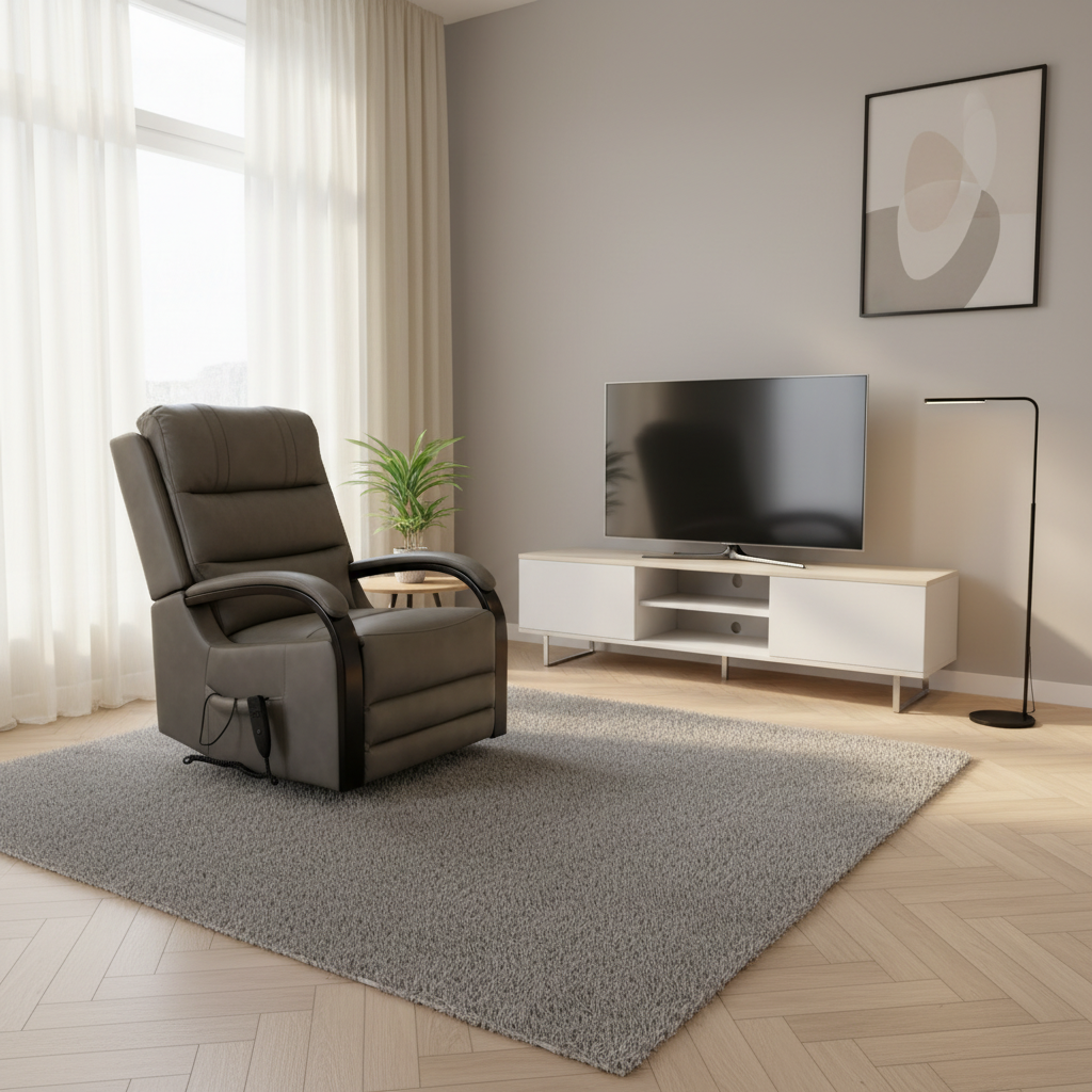 Luxury Dual Motor Rise & Recliner Chair – Grey Leather Look – £799