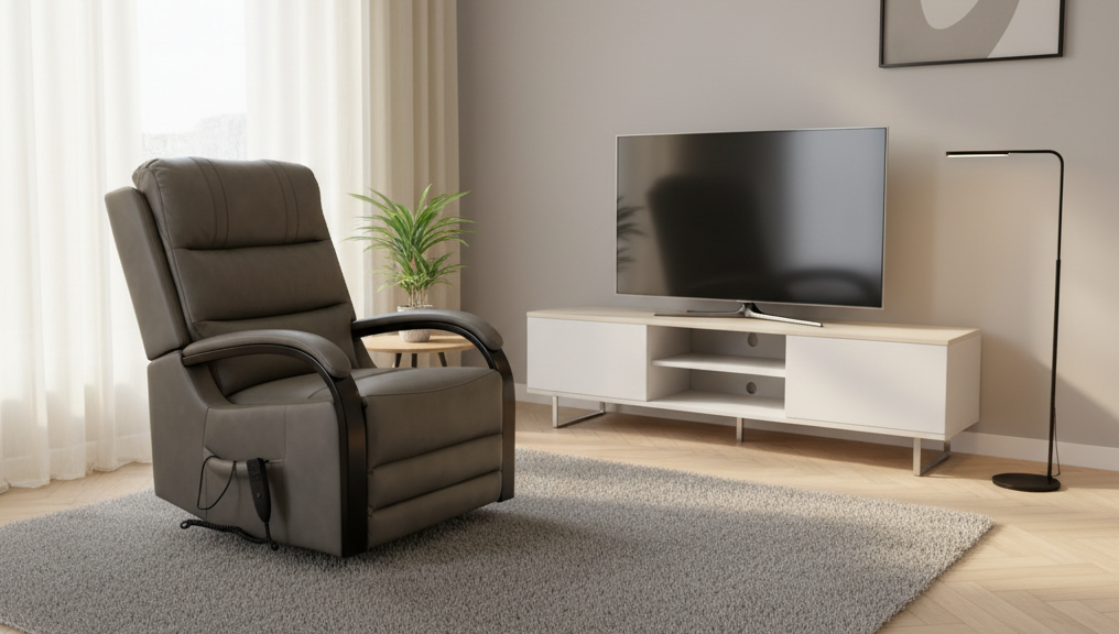Luxury Dual Motor Rise & Recliner Chair – Grey Leather Look – £799