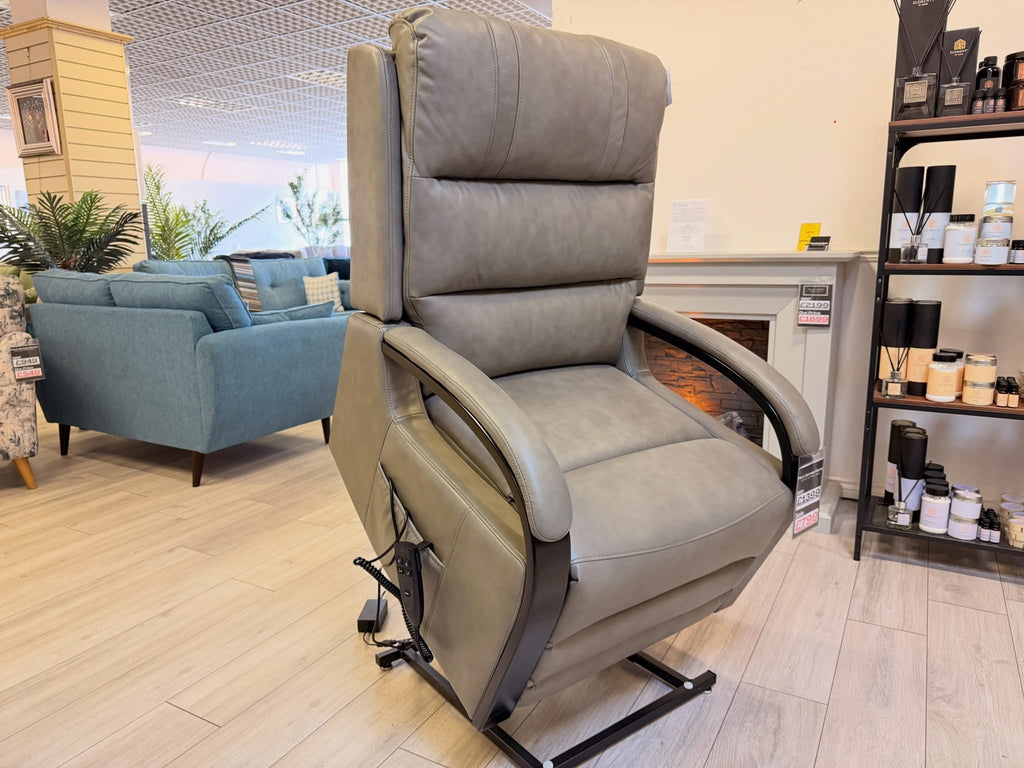 Luxury Dual Motor Rise & Recliner Chair – Grey Leather Look – £799